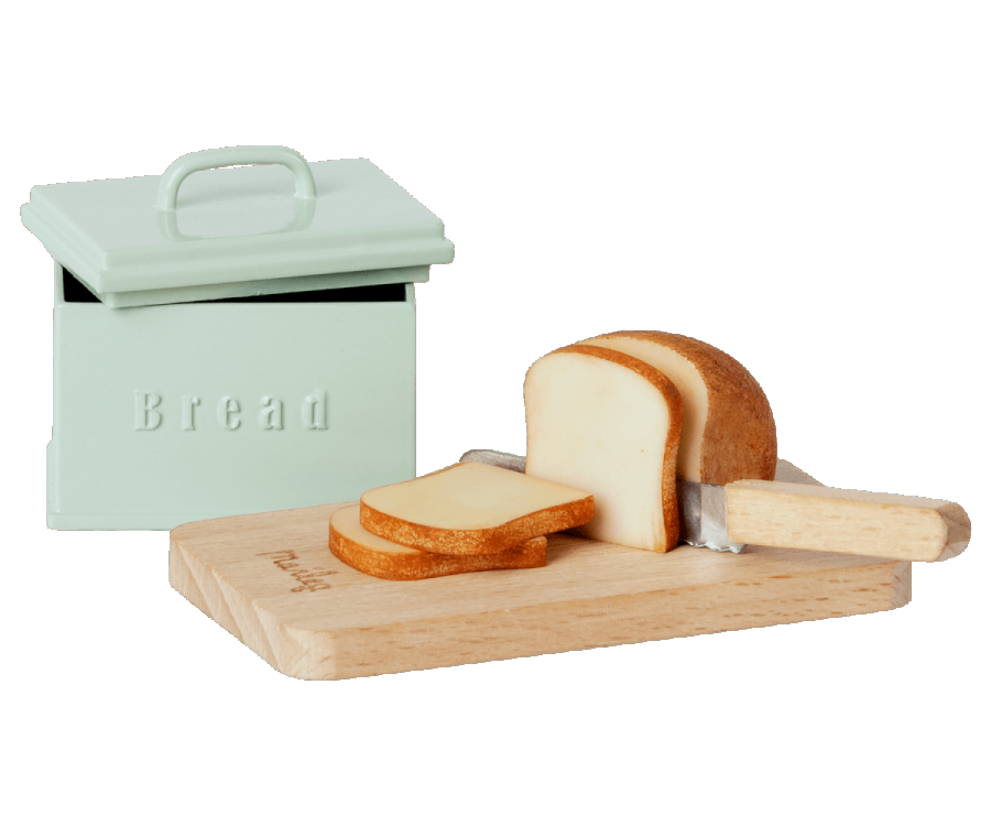Miniature Bread Box with knife & cutting board