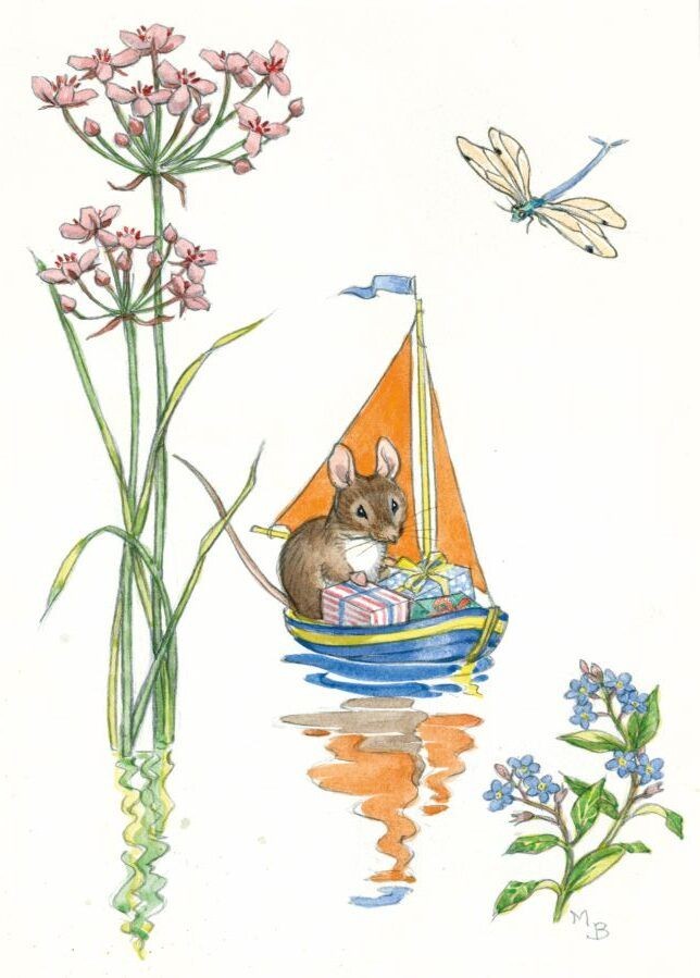 Molly Brett - A Mouse with Presents in a Sail Boat