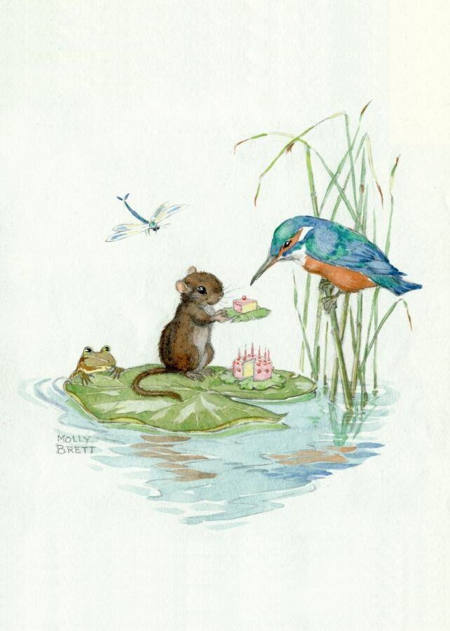 Molly Brett - A Mouse giving Birthday Cake to a Kingfisher
