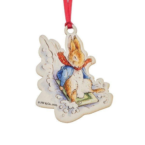 Peter Rabbit Sledging at Christmas Wooden Hanging Ornament