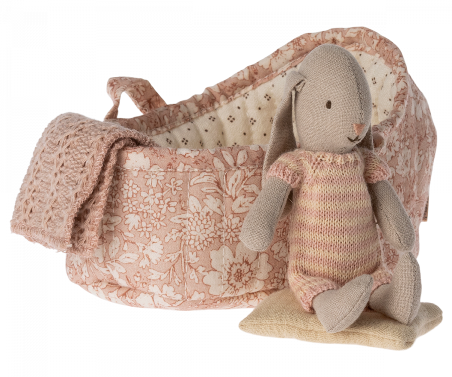 Rabbit in carry cot - Pink & Pink