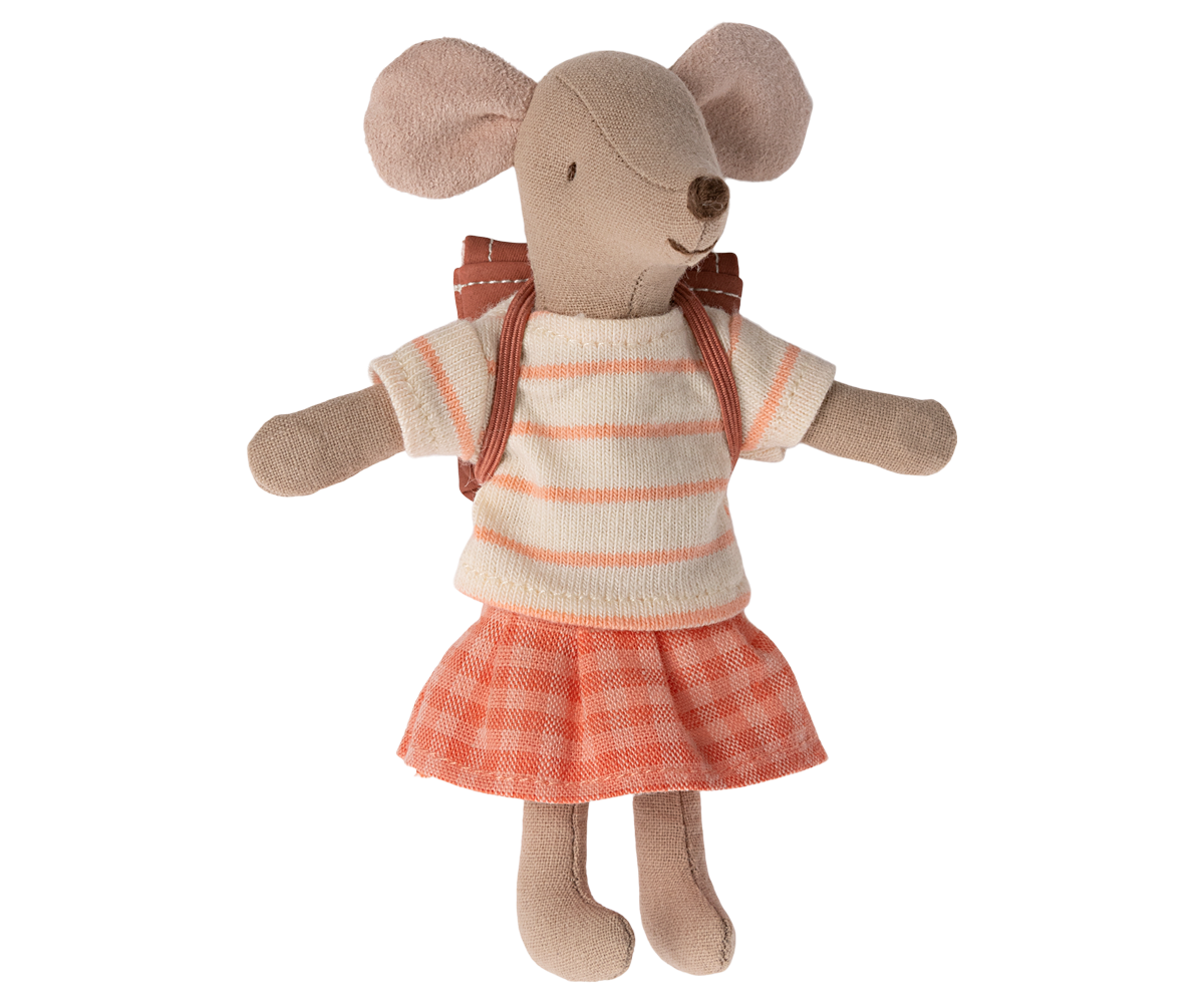 Maileg - Tricycle Mouse, Big Sister w bag - Coral
