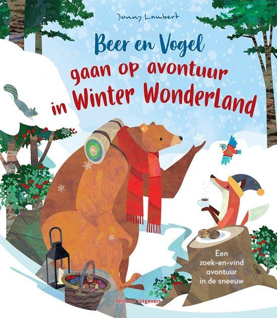 Beer en vogel gaan op avontuur in winterwonderland